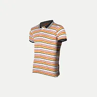 Stylish Khaki Striped Cotton Polos For Men-thumb1