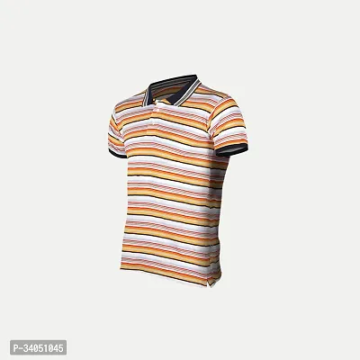 Stylish Khaki Striped Cotton Polos For Men-thumb2