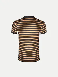 Mens Khaki Fashion Striped Cotton Polo T-Shirt-thumb3