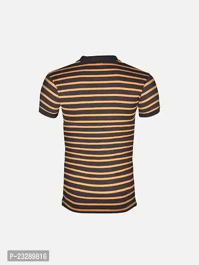 Mens Khaki Fashion Striped Cotton Polo T-Shirt-thumb4