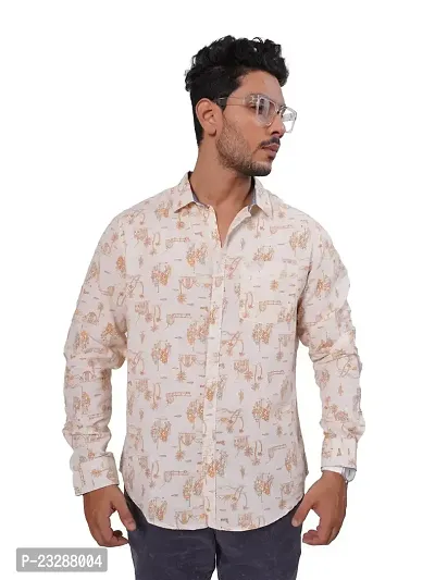 Rad prix Men All-Over Cream Linen Tropical Beach Printed Shirt