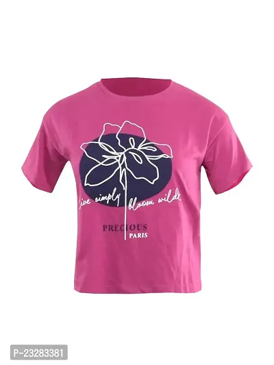 Rad prix Teen Girls Hot-Pink Printed Crew Neck T-Shirt-thumb0