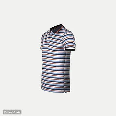 Stylish Grey Striped Cotton Polos For Men-thumb2