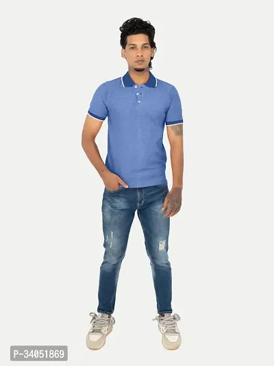 Stylish Blue Cotton T-Shirt For Men-thumb0