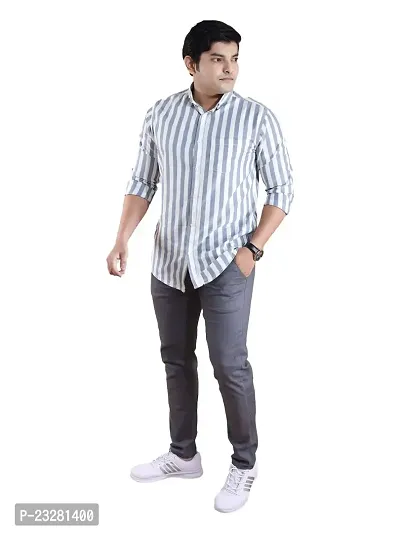 Rad Prix Men All-Over Grey Striped Regular Cotton Shirt-thumb0