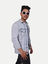 Rad prix Men Ice Blue Tailored Denim Jacket with Shirt Collar-thumb2