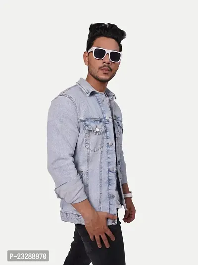 Rad prix Men Ice Blue Tailored Denim Jacket with Shirt Collar-thumb3