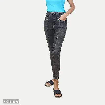 Radpriax Women Black Washed Denim Pants-thumb2