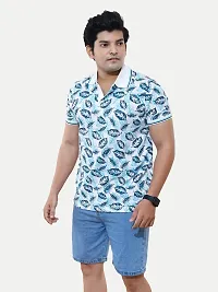 Rad prix Men Casual Green All-Over Floral Printed Cotton Polo t-Shirt-thumb2