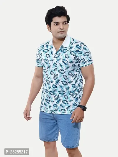 Rad prix Men Casual Green All-Over Floral Printed Cotton Polo t-Shirt-thumb3