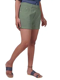 Rad prix Women Green Solid Woven Shorts-thumb3