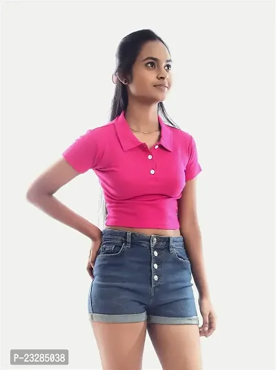 Rad prix Women Pink Cropped (T -Shirts)-thumb3