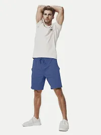 Mens Royal Blue Melange Solid Knitted Casual Shorts-thumb2