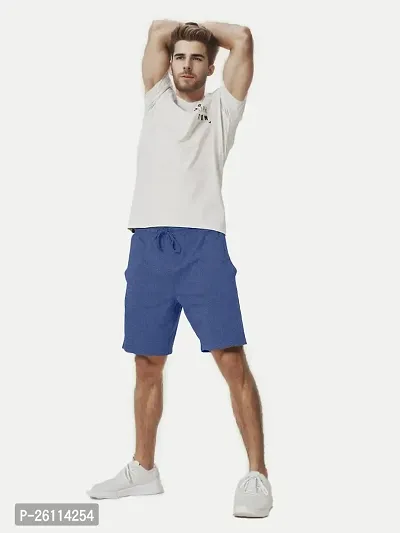 Mens Royal Blue Melange Solid Knitted Casual Shorts-thumb3