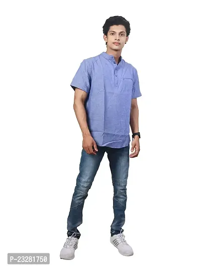 Rad prix Men Solid Blue Linen Smart Casual Shirt