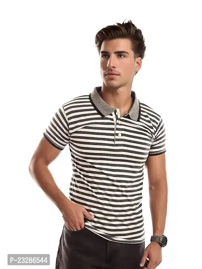 Mens Black Fashion Striped Cotton Polo T-Shirt-thumb0