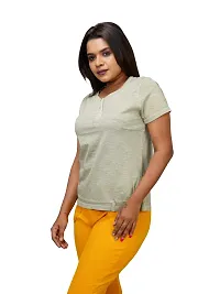 Womens Garment dye knit  Sage Green Cotton Henley T-shirts-thumb2