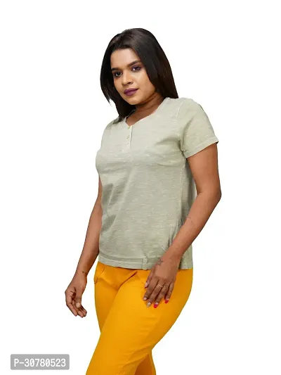 Womens Garment dye knit  Sage Green Cotton Henley T-shirts-thumb3