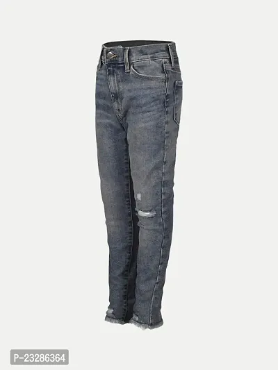 Rad prix Girls Mid-Blue Denim Pant with Slash-at-The-Knee-thumb2