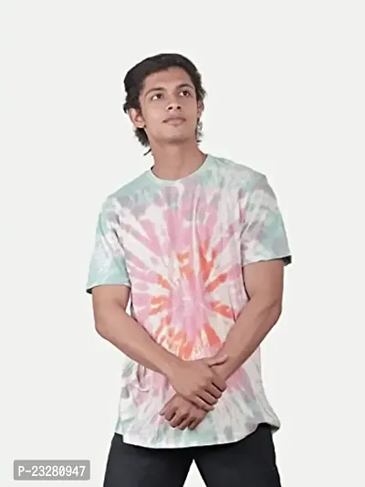 Rad prix Men Pink Tie and Dye Cotton Crew Neck T-Shirt-thumb2