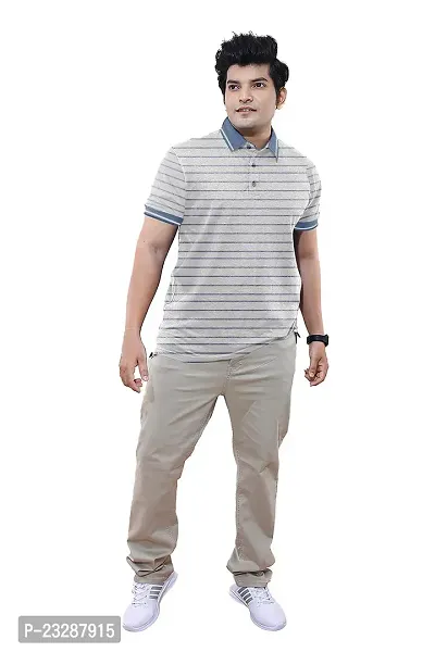 Mens Blue Fashion Striped Cotton Polo T-Shirt-thumb0