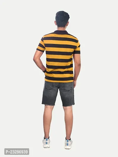 Men Mango and Black Thick Stripes Regular fit T-Shirt-thumb4