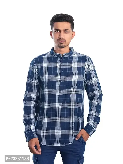 Rad prix Men Navy Checked Regular Fit Casual Cotton Shirt-thumb0