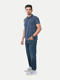 Rad prix Men Dark Blue Cotton Striped Polo T-Shirt-thumb2