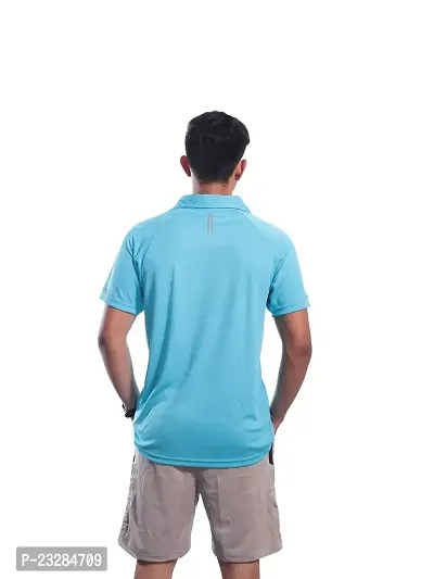 Men Basic Grey Polyester Polo Collared T-Shirt-thumb4