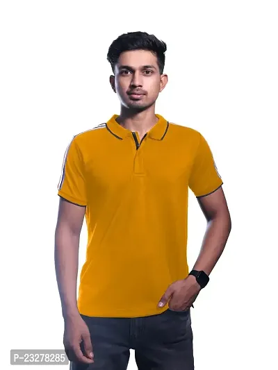 Men Yellow Cotton Contrast Tipping Polo T-Shirt