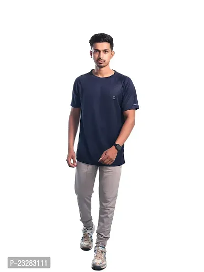 Rad prix Men Navy Blue Textured Sports T-Shirt-thumb0