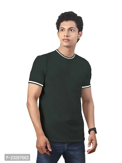 Rad prix Men Olive Round Neck Tee with Sleeve Print-thumb0