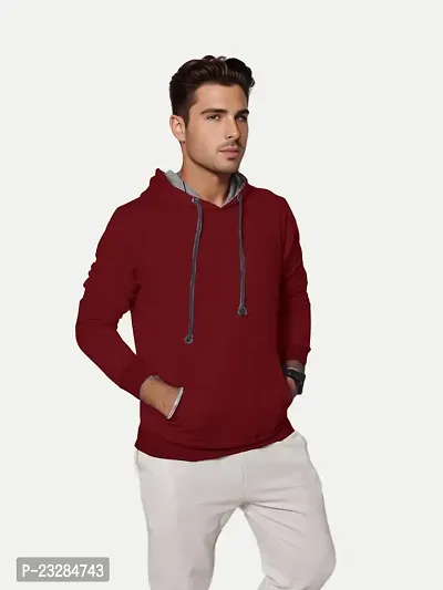 Rad prix Men Solid Maroon Cotton Sweatshirt with Hoodie-thumb2
