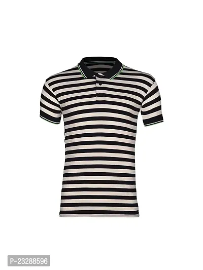 Mens Black Fashion Striped Cotton Polo T-Shirt-thumb0