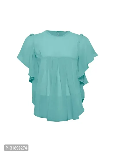 Trendy Green Polyester Solid Top For Girls