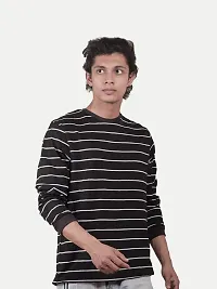 Rad prix Men Black and White Striped Textured Loose Sweatshirt-thumb1