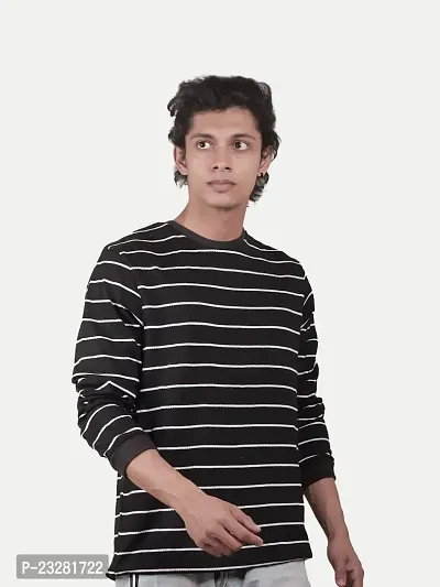 Rad prix Men Black and White Striped Textured Loose Sweatshirt-thumb2