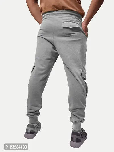 Rad prix Men Cool Light Grey Cotton Textured Cargo Joggers-thumb4