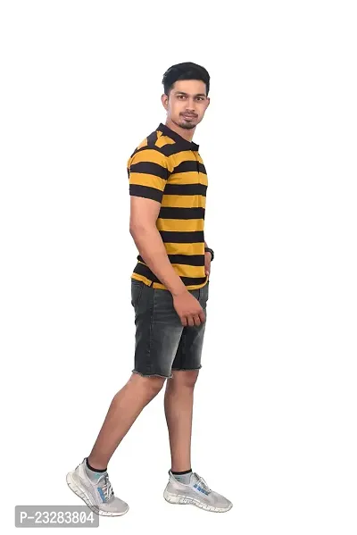 Men Mango and Black Thick Stripes Regular fit T-Shirt-thumb2