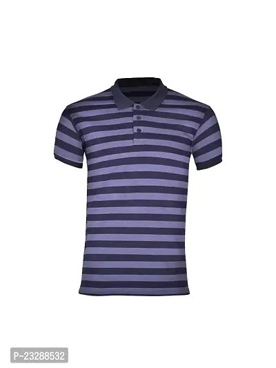 Mens Black Fashion Striped Cotton Polo T-Shirt-thumb0