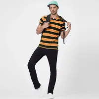 Rad prix Men Orange and Black Thick Stripes Regular fit Polo T-Shirt-thumb4