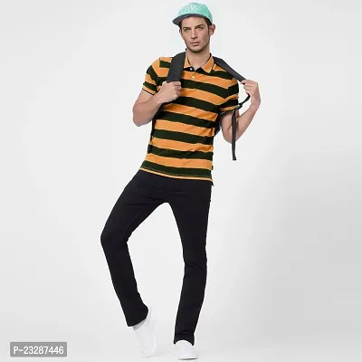 Rad prix Men Orange and Black Thick Stripes Regular fit Polo T-Shirt-thumb5