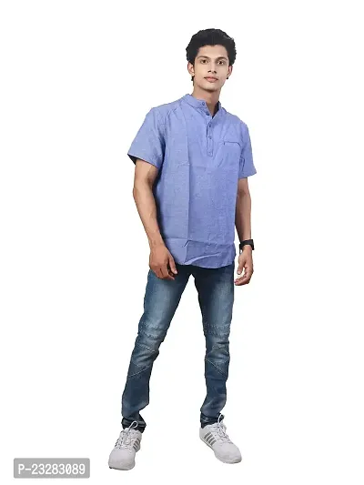 Rad prix Men Solid Blue Linen Smart Casual Shirt-thumb0