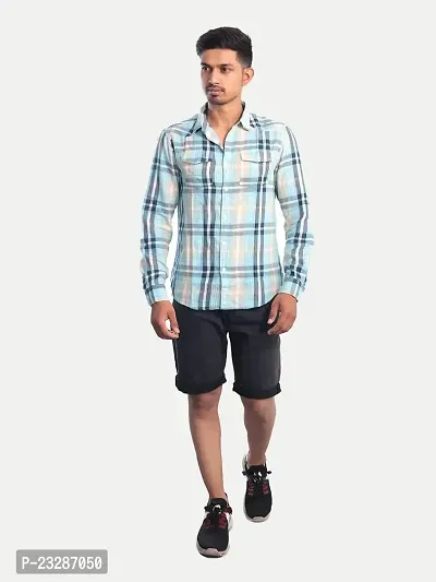 Rad prix Men Light Blue Checkered Casual Cotton Shirt-thumb4