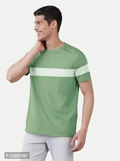 Rad prix Men Green Colour-Blocked Stripe Loose fit T-Shirt