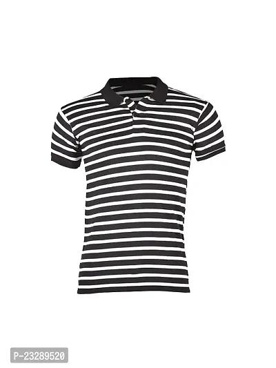 Mens Black Fashion Striped Cotton Polo T-Shirt-thumb0