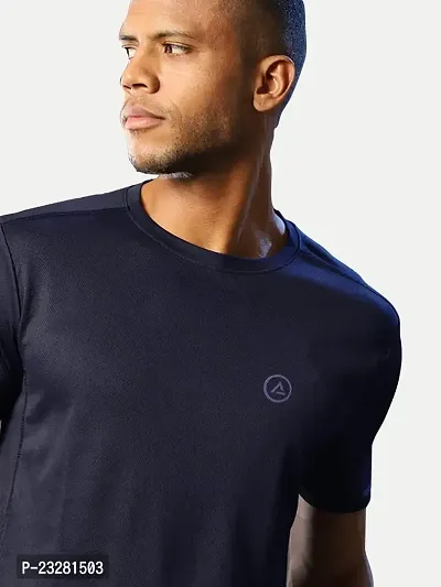 Rad prix Men Navy Polyester Active Crew Neck T-Shirt-thumb2