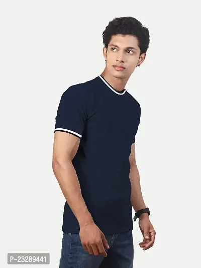 Rad prix Men Navy Round Neck Tee with Sleeve Print-thumb2