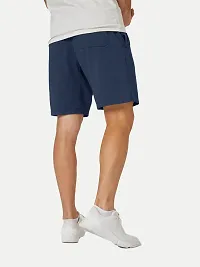 Mens Navy Melange Solid Knitted Casual Shorts-thumb3