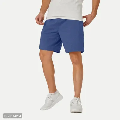 Mens Royal Blue Melange Solid Knitted Casual Shorts